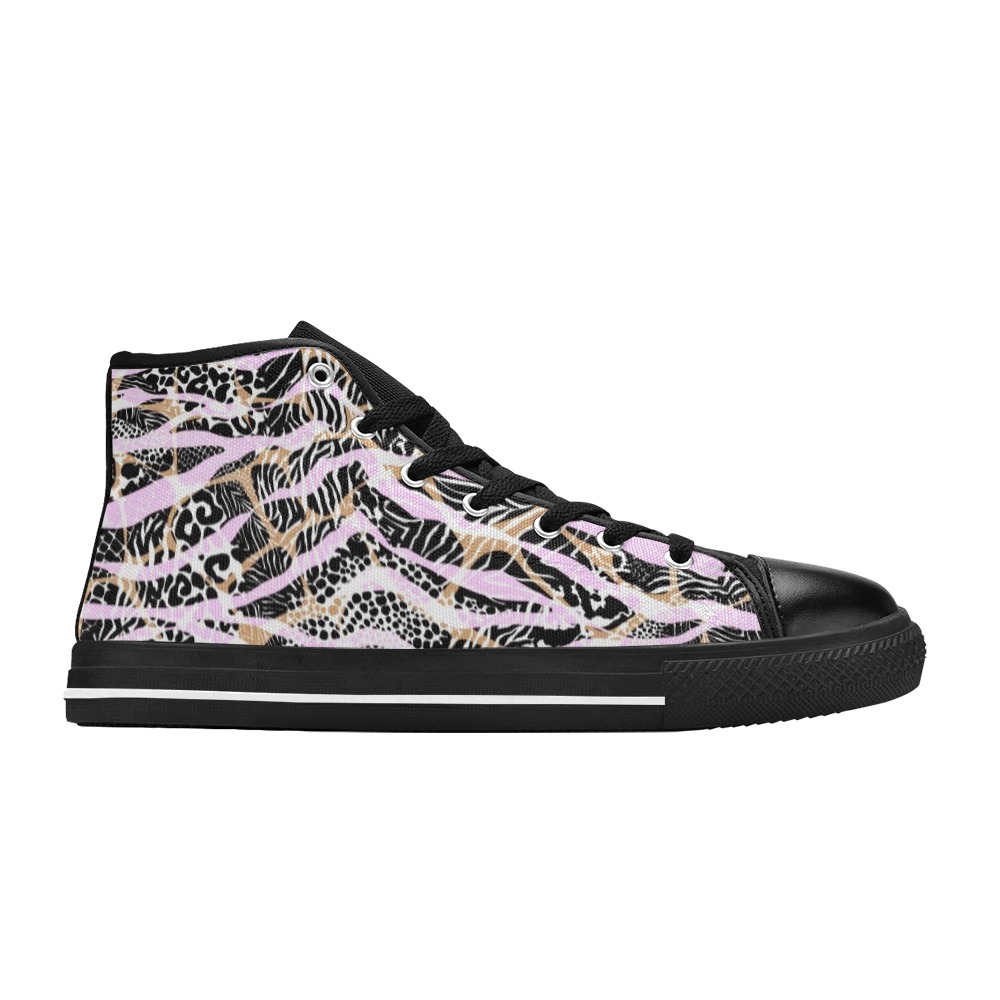 Camo animal print pink Women's Classic High Top Canvas Shoes (Model 017)