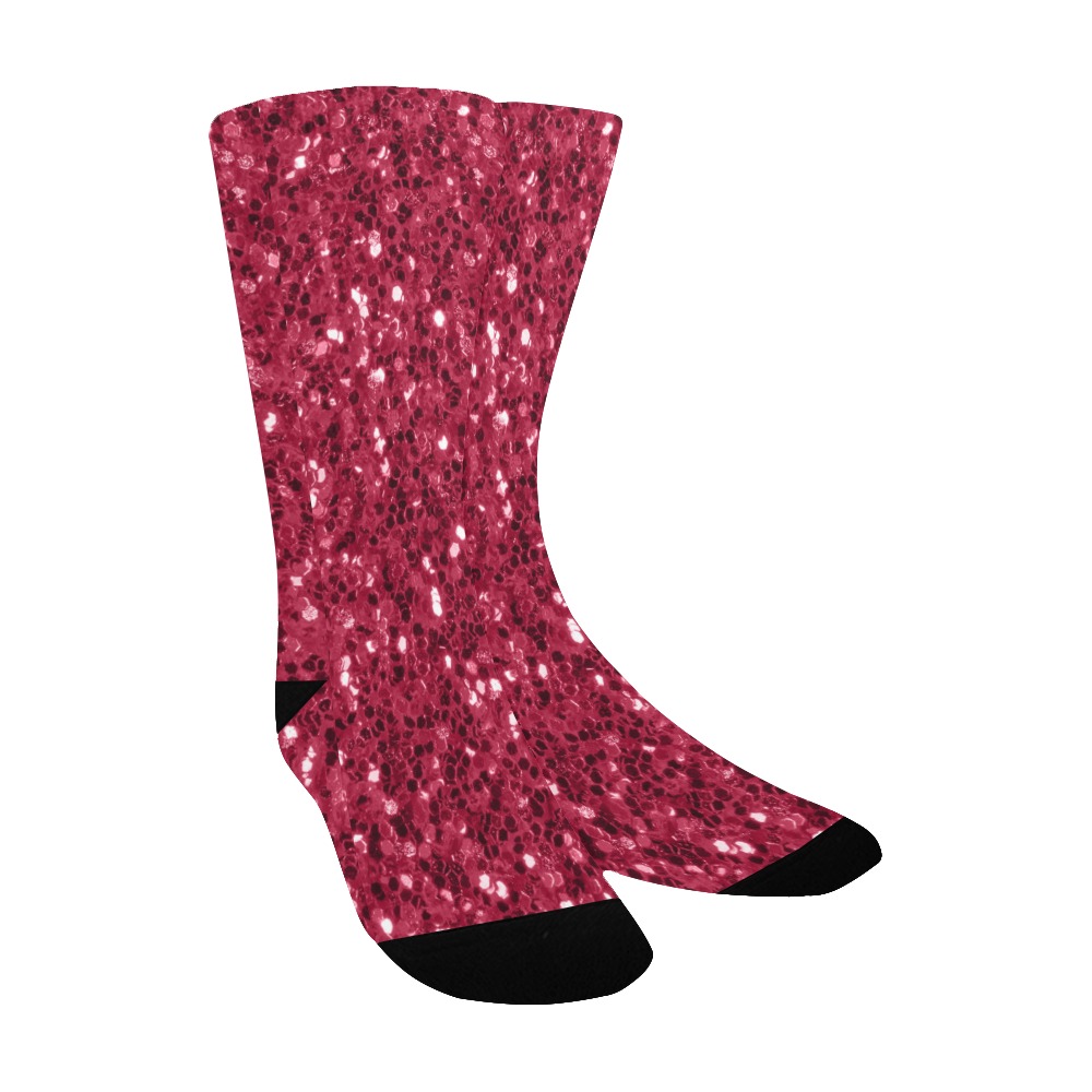 Magenta dark pink red faux sparkles glitter Kids' Custom Socks