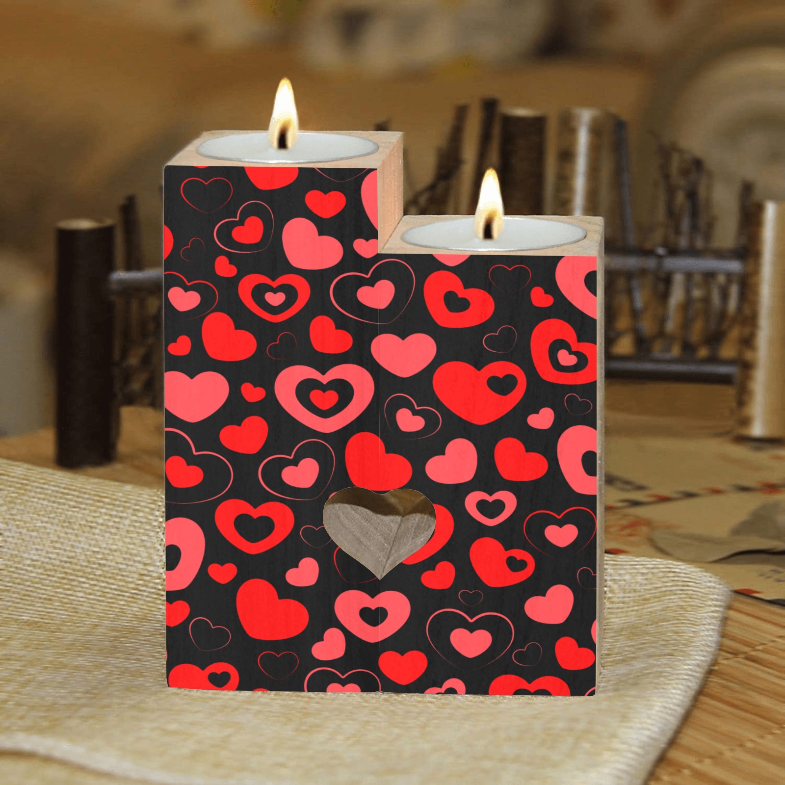 Valentines day Wooden Candle Holder (Without Candle)