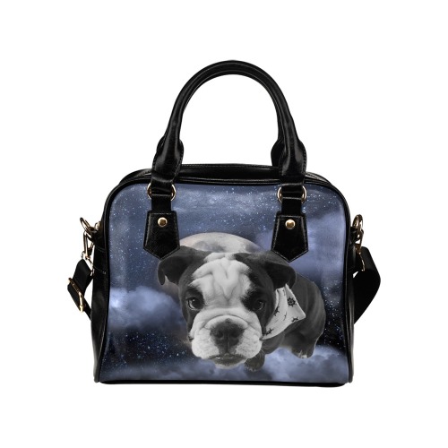 Dog Pug on Moon Shoulder Handbag (Model 1634)