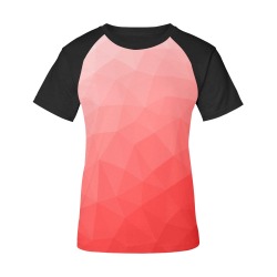 Red gradient geometric mesh pattern Women's Raglan T-Shirt/Front Printing (Model T62)