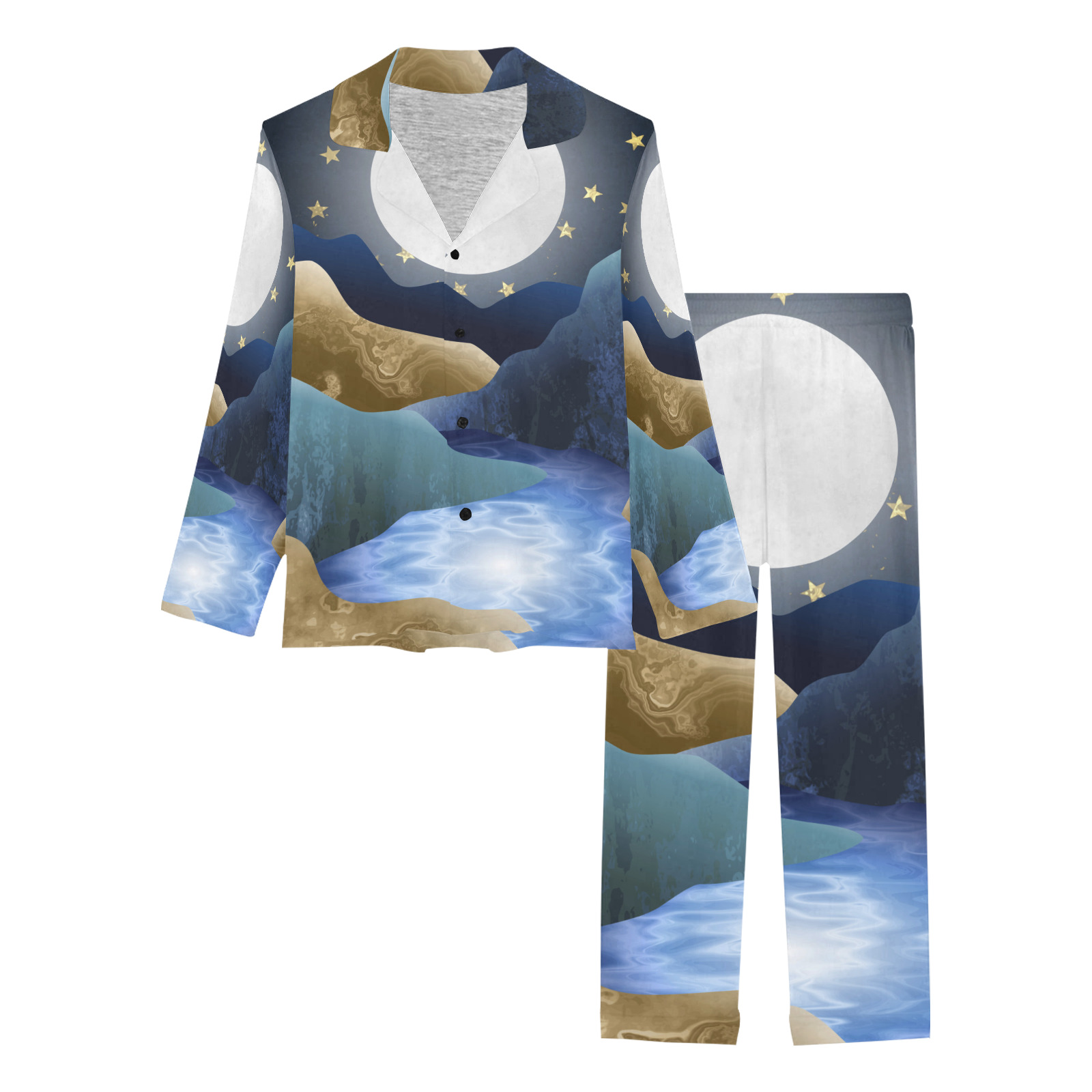 Moonlight Mountain Valley Stream Women's Long Pajama Set