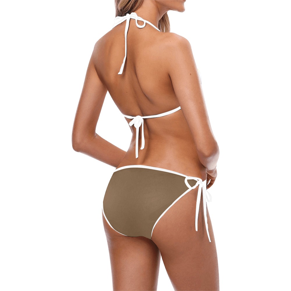 White Flower Swimwear Brown Custom Bikini Swimsuit (Model S01)