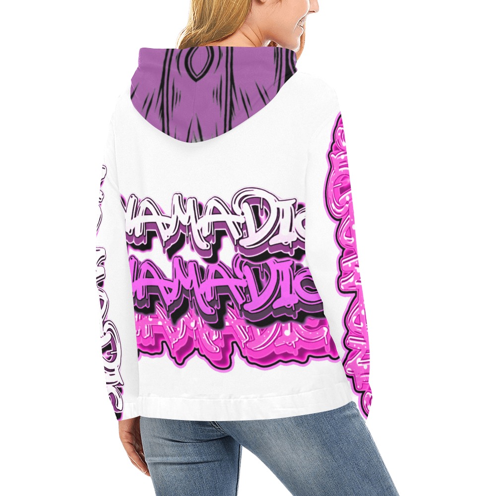 CINAMADIC POOTY PINK & WHITE All Over Print Hoodie for Women (USA Size) (Model H13)