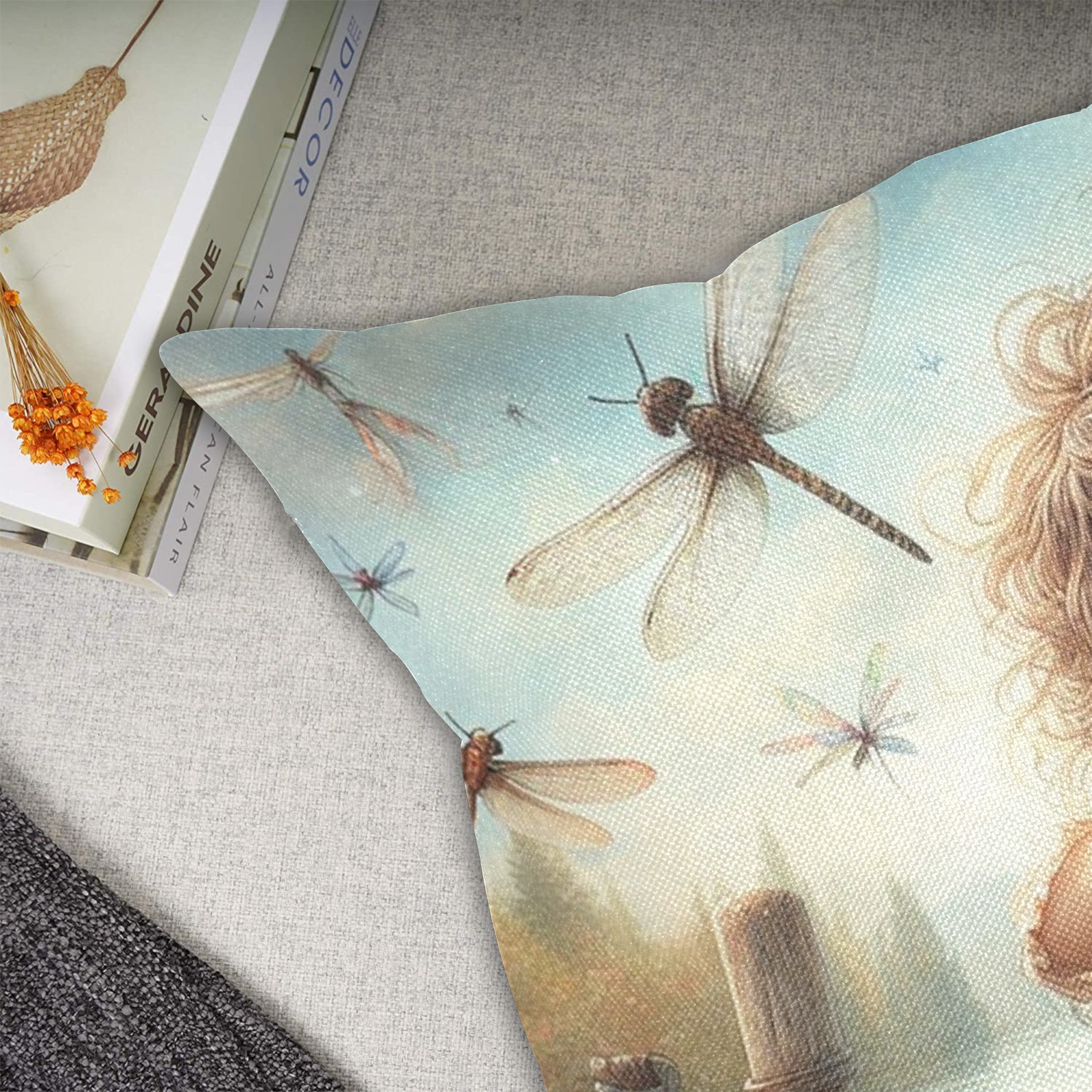Dragonfly Daydream Linen Zippered Pillowcase 18"x18"(Two Sides)