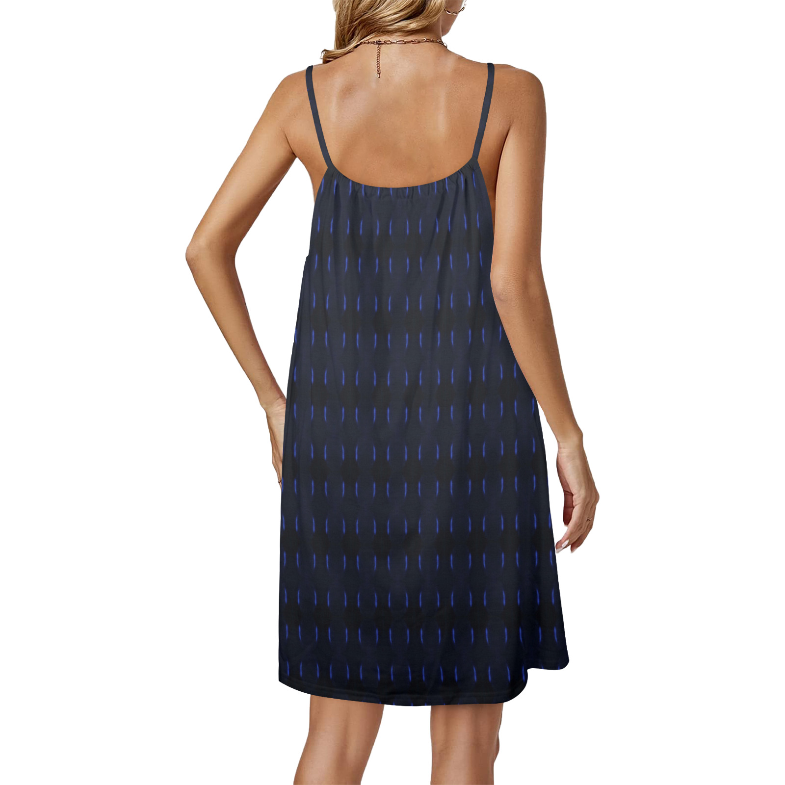 Mid Nite Blue Drawstring Neck Sleeveless Dress (Model D68)