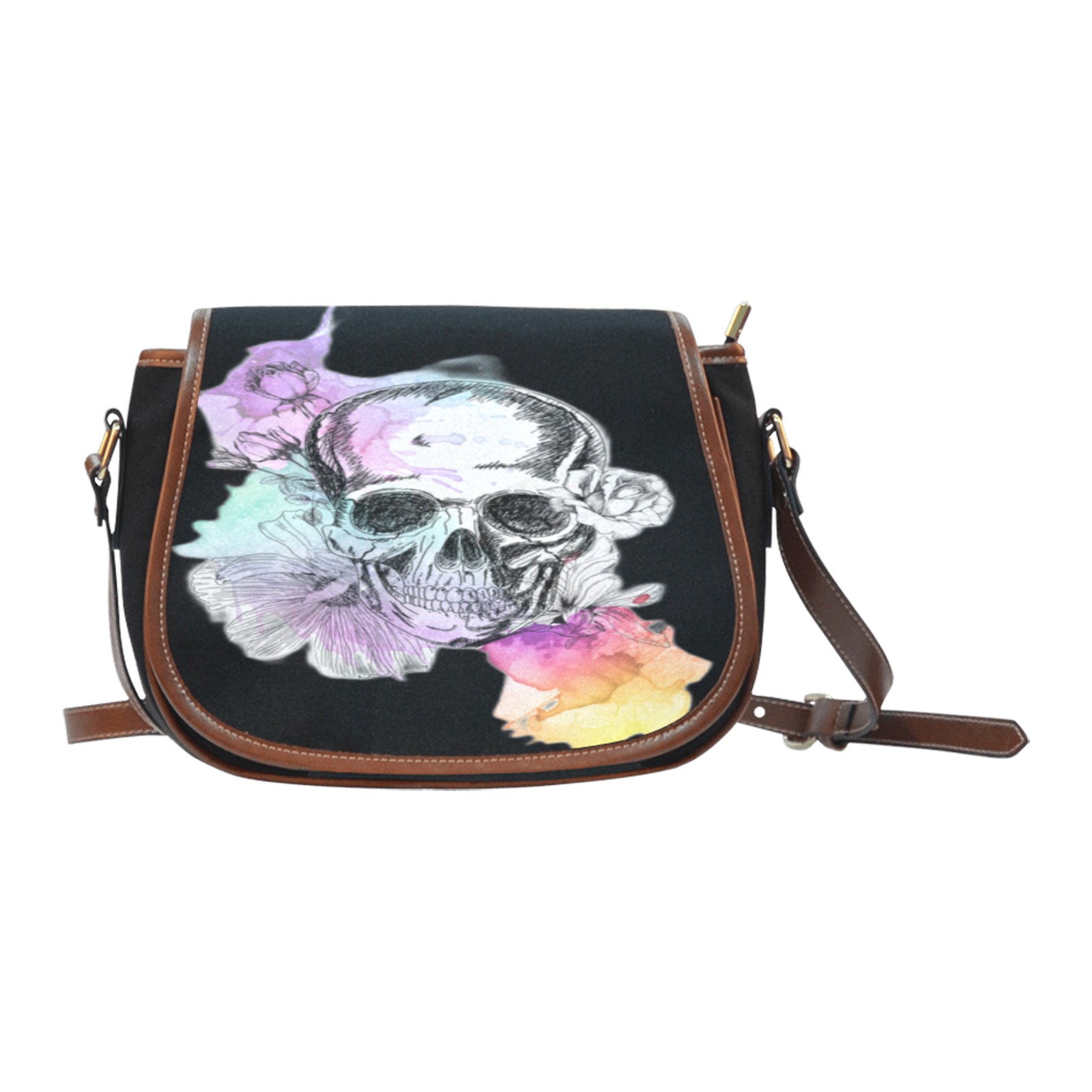Skull and Flowers Saddle Bag/Small (Model 1649)(Flap Customization)