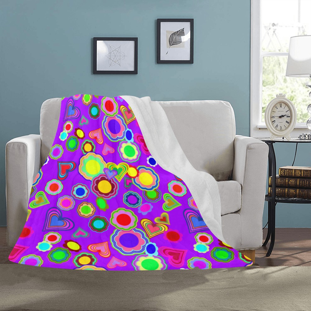 Groovy Hearts and Flowers Purple Ultra-Soft Micro Fleece Blanket 50"x60"