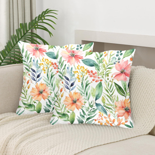watercolor spring flowers pattern Peach Skin Pillowcase 16"x16" (One Side&Pack of 2)