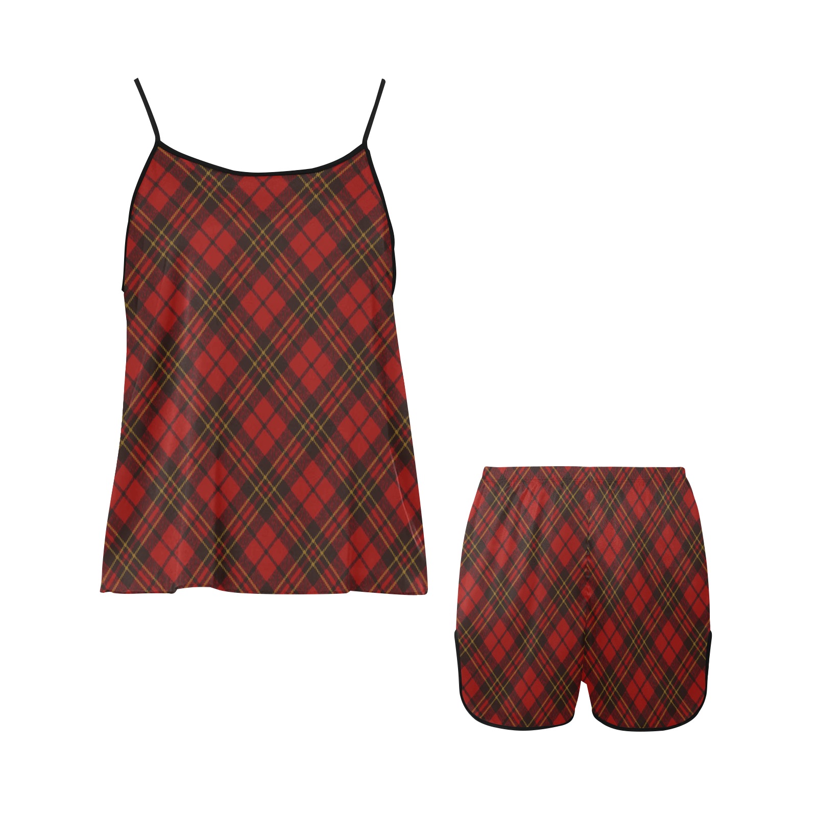 Red tartan plaid winter Christmas pattern holidays Women's Spaghetti Strap Short Pajama Set