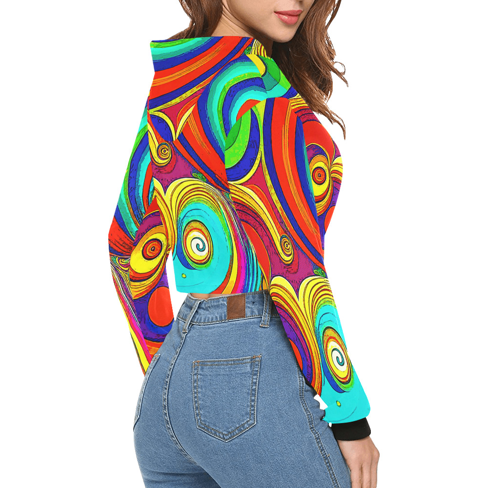 Colorful Groovy Rainbow Swirls All Over Print Crop Hoodie for Women (Model H22)
