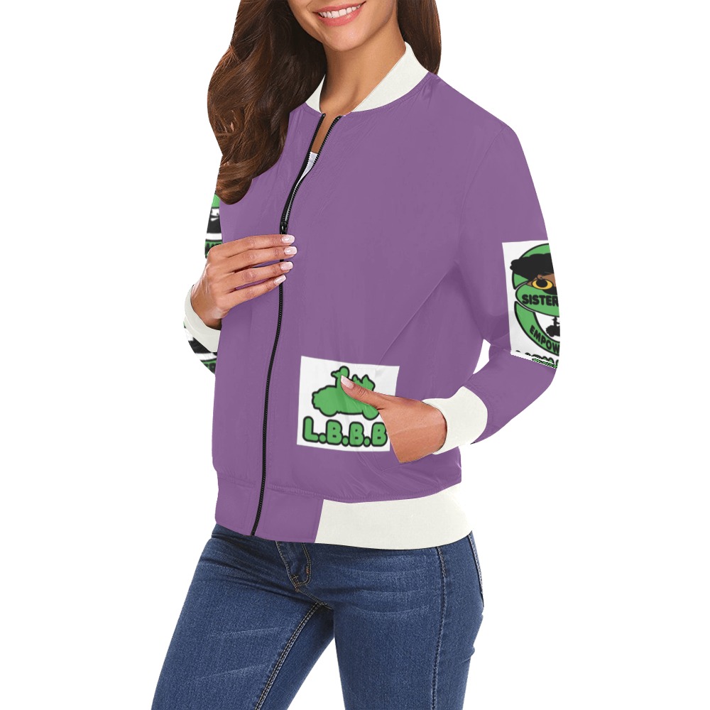 Lady Bikers Jacket Purple All Over Print Bomber Jacket for Women (Model H19)