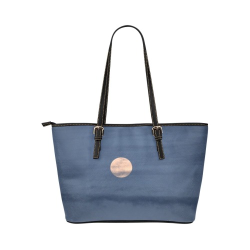Moon waves Leather Tote Bag/Small (Model 1651)