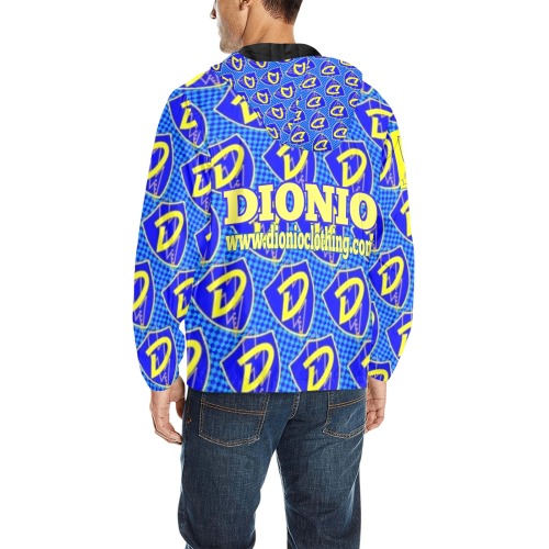 DIONIO Clothing - Repeat Yellow & Blue D Shield Jacket ( B All Over Print Quilted Windbreaker for Men (Model H35)