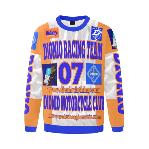 DIONIO - DIONIO Racing Team Jersey #07 (Orange ,White & Blue) Men's Oversized Fleece Crew Sweatshirt (Model H18)