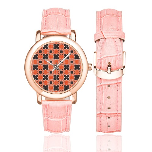 Arabesque Women's Rose Gold Leather Strap Watch(Model 201)