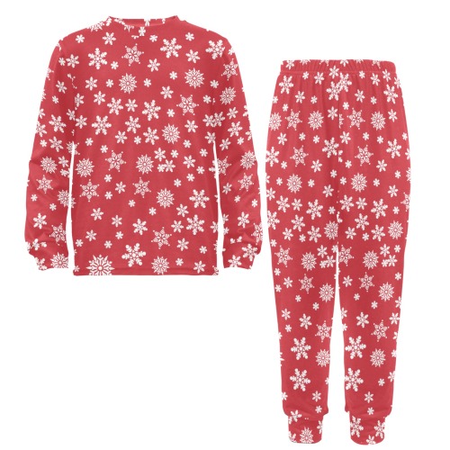 Christmas  White Snowflakes on Red Big Boys' Crew Neck Long Pajama Set