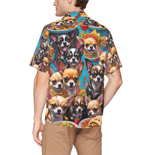 CHIHUAHUAS EATING MEXICAN FOOD 2 Hawaiian Shirt with Chest Pocket&Merged Design (T58)