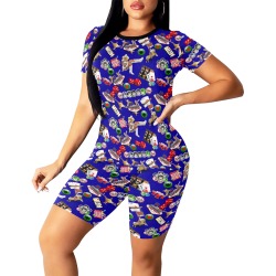 Las Vegas Gamblers Delight - Blue Women's Short Yoga Set