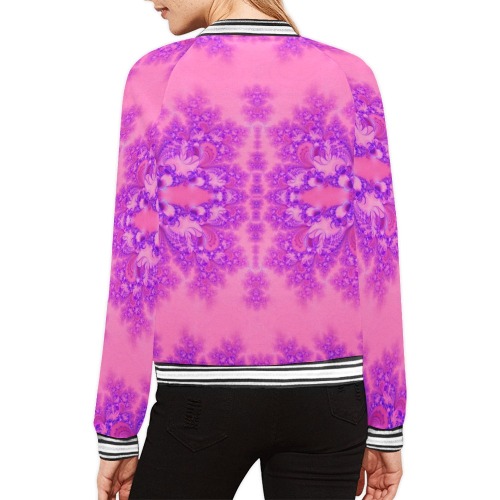 Purple and Pink Hydrangeas Frost Fractal All Over Print Bomber Jacket for Women (Model H21)