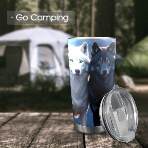 mystic wolf pair 20oz Mobile Tumbler with Clear Slide Lid