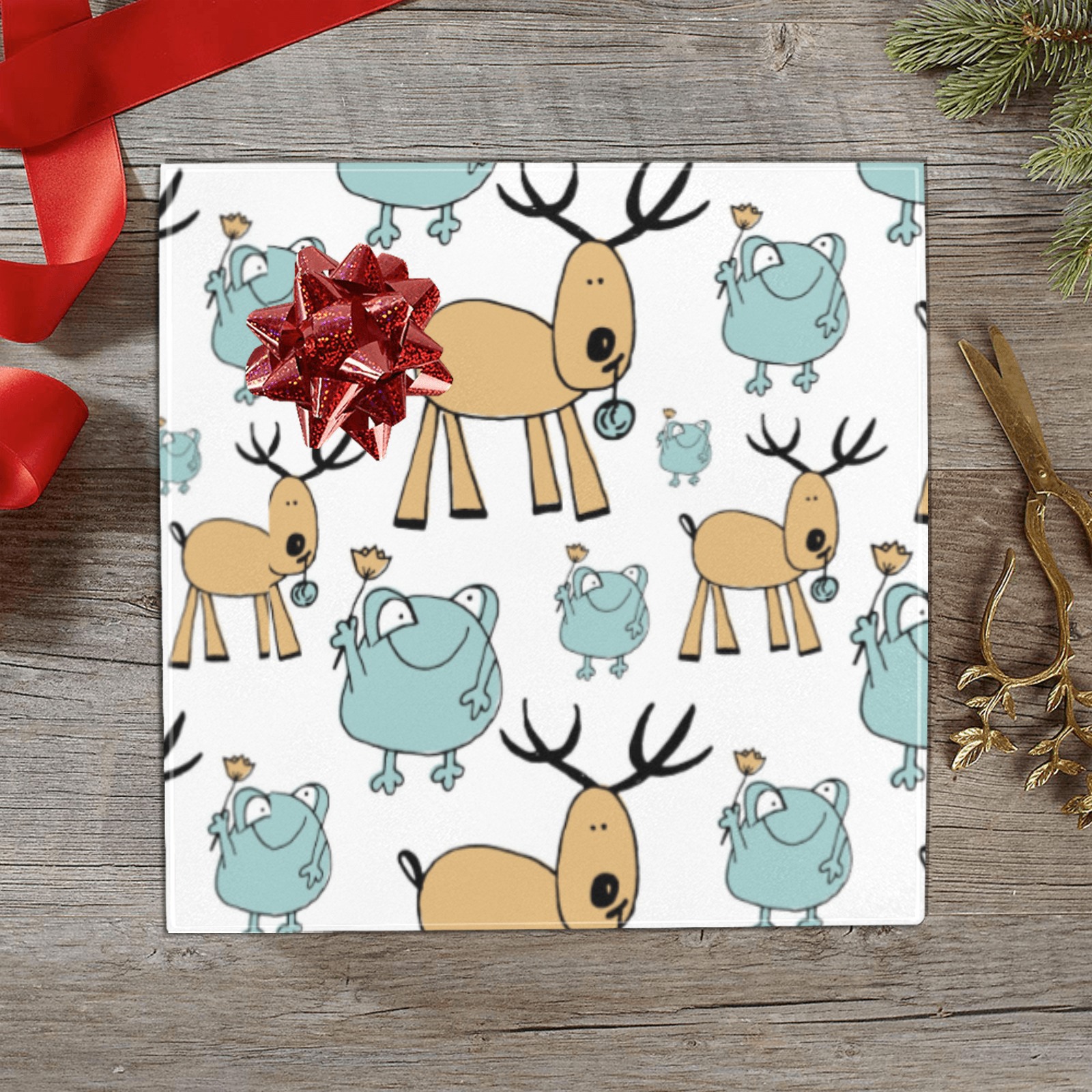 Frogs And Reindeer Pattern Gift Wrapping Paper 58"x 23" (1 Roll)