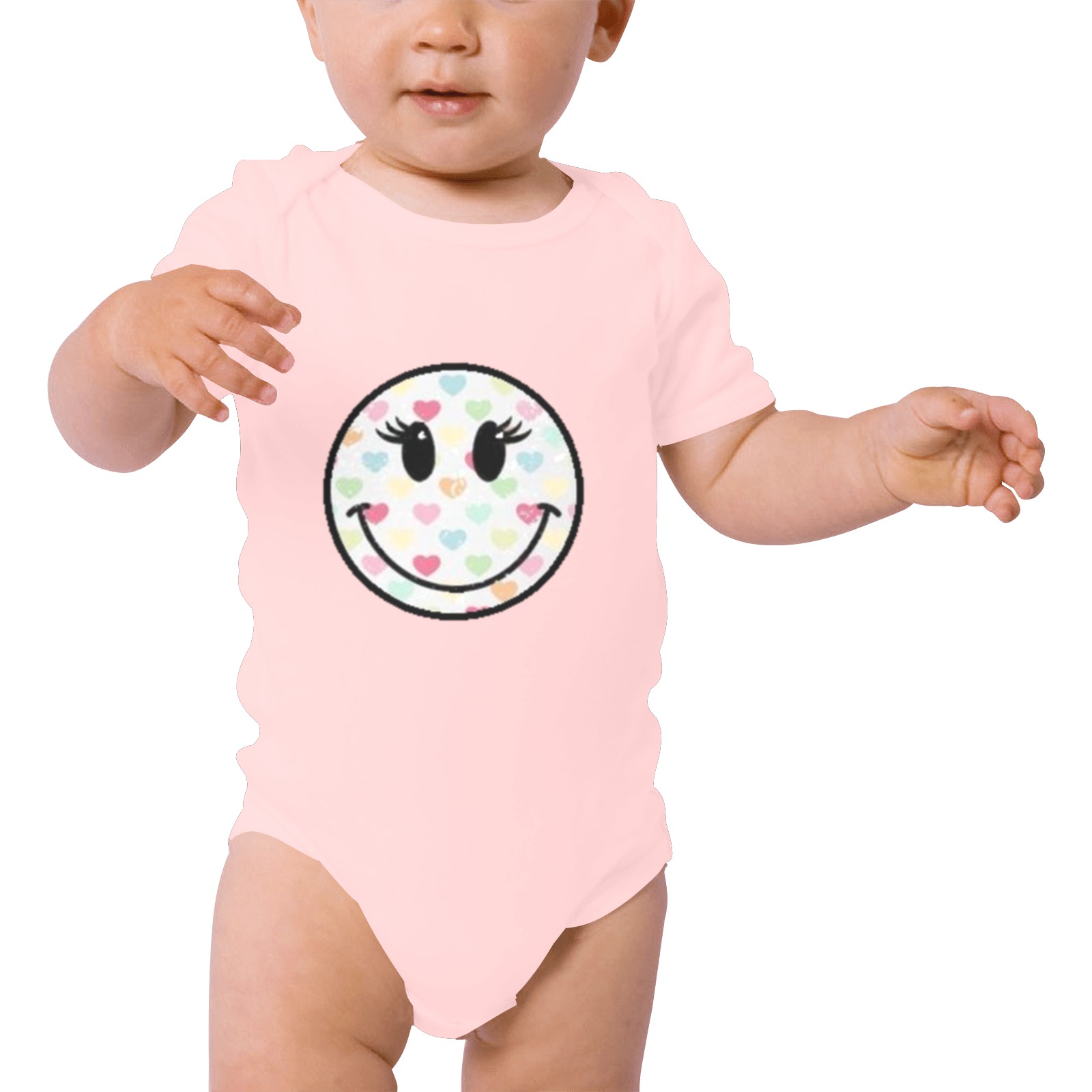 transparent Smiley hearts with Lennon on it Baby Powder Organic Short Sleeve One Piece (Model T28)