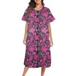 Retro pink floral Women's Button Front House Dress