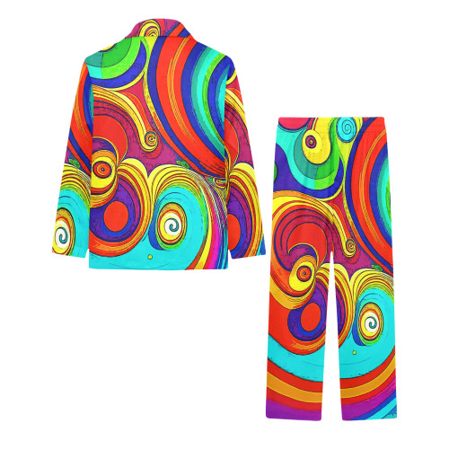 Colorful Groovy Rainbow Swirls Big Boys' V-Neck Long Pajama Set
