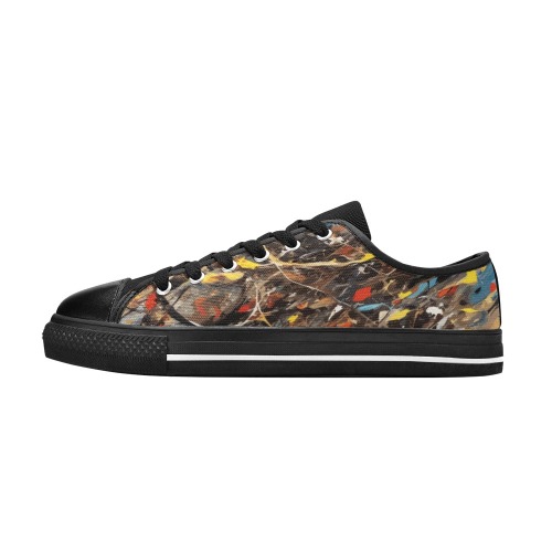Mix of colofrul paint and dark lines abstract art Women's Classic Canvas Shoes (Model 018)