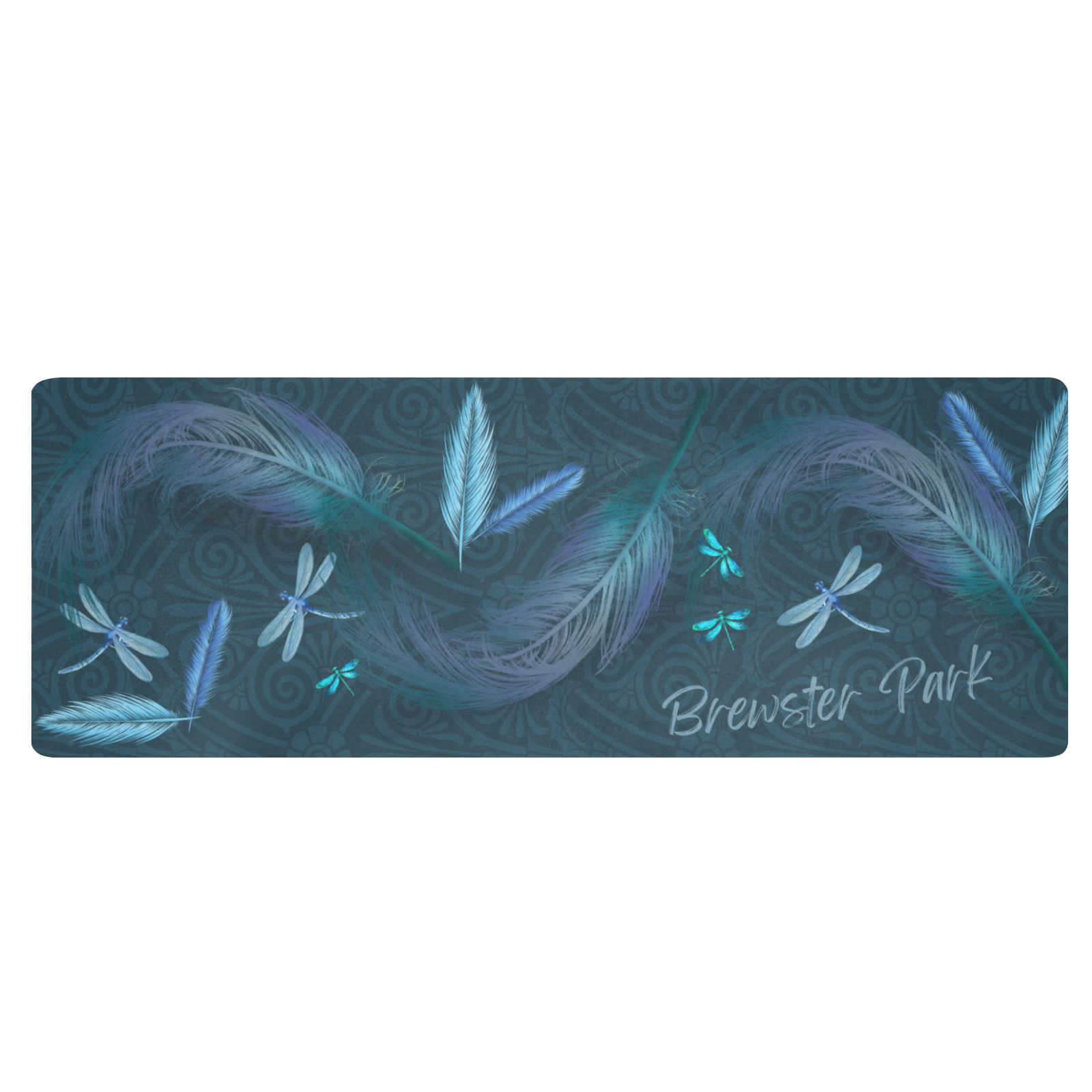 Blue Green Feathers Brewster Park Kitchen Mat 48"x17"