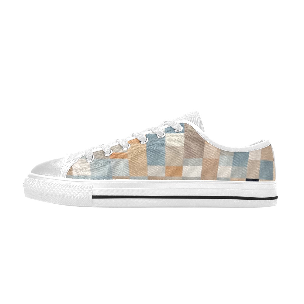 Abstract checkered pattern. Pastel beige colors Women's Classic Canvas Shoes (Model 018)