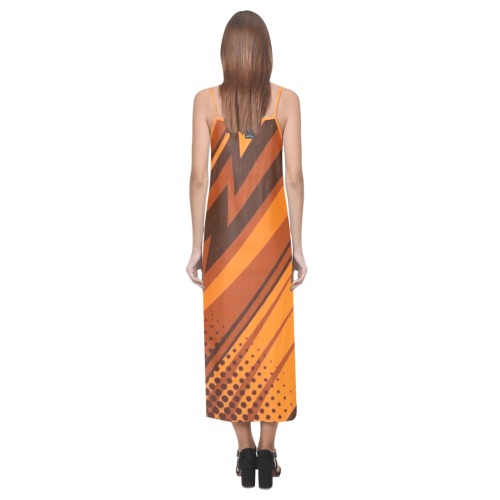 DIONIO Clothing - Ladies' 3rd Strike(Brown,Orange) Edition Phaedra Open Fork Long Dress V-Neck Open Fork Long Dress(Model D18)
