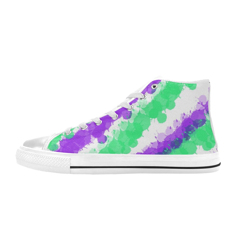 Violet & Green Bright Splatter High Top Canvas Shoes for Kid (Model 017)