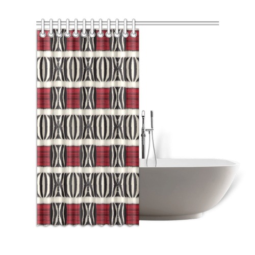 repeating pattern black and white zebra print with red Shower Curtain 69"x72"