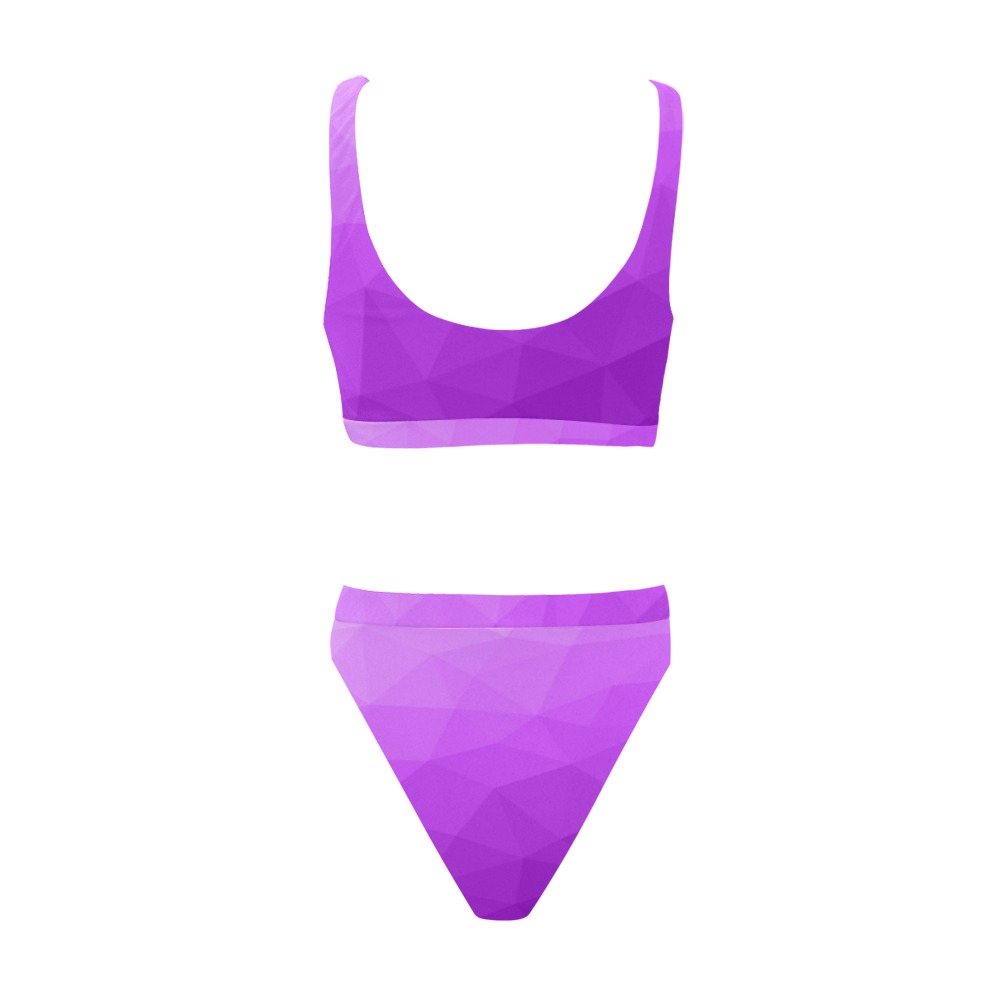 Purple gradient geometric mesh pattern Sport Top & High-Waisted Bikini Swimsuit (Model S07)