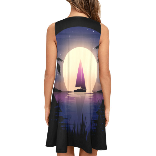 Night Sail Sleeveless A-Line Pocket Dress (Model D57)