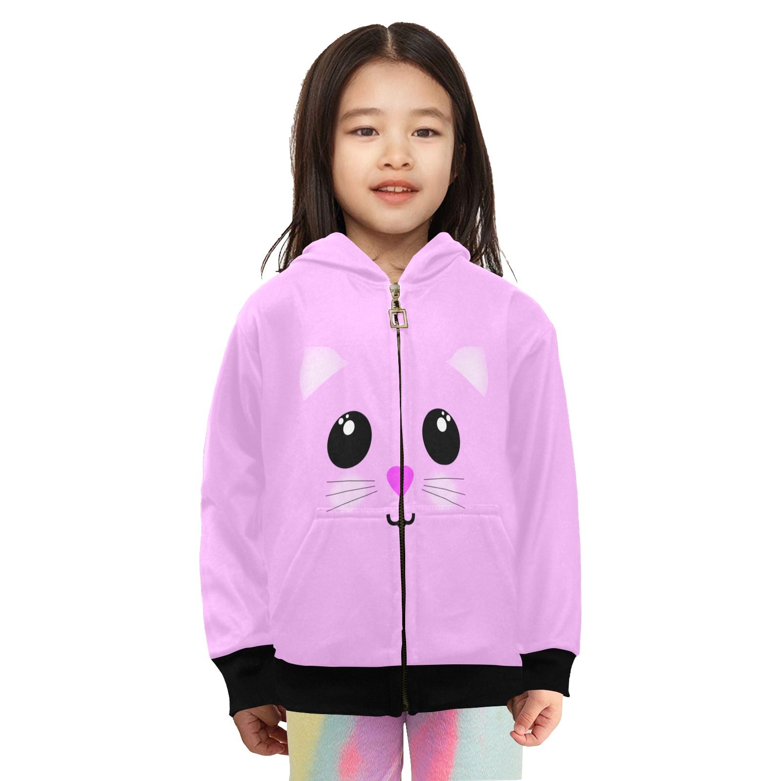 Kawaii Kitty Pink Little Girls' Zip Up Hoodie (Model H58)