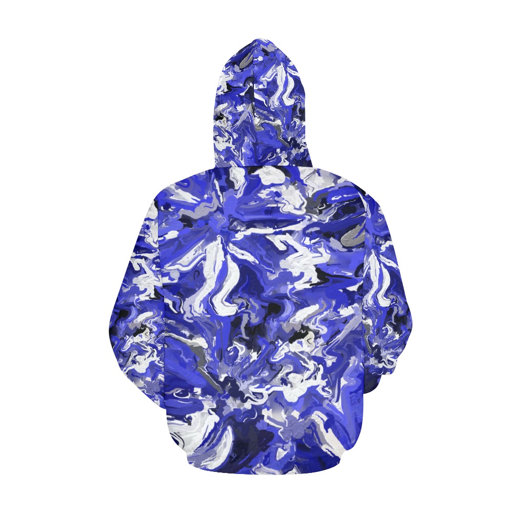 Black, White and Blue Abstract All Over Print Hoodie for Women (USA Size) (Model H13)