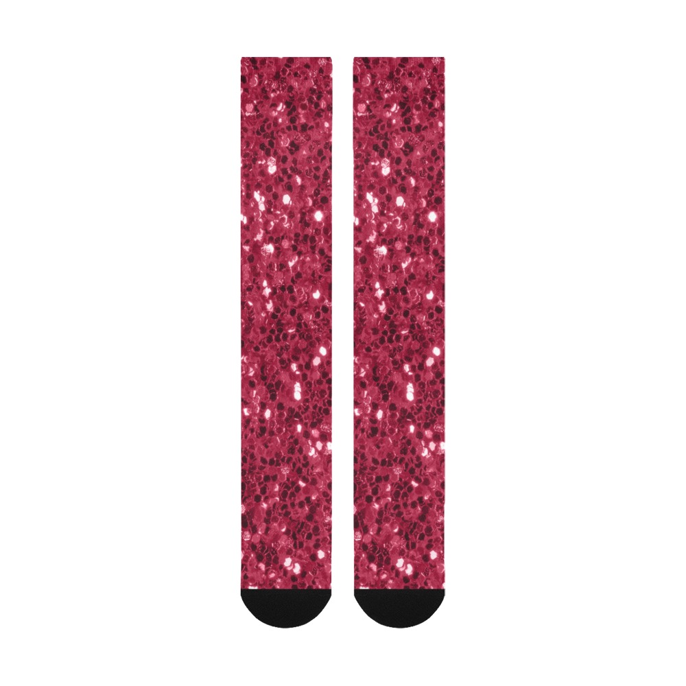 Magenta dark pink red faux sparkles glitter Over-The-Calf Socks