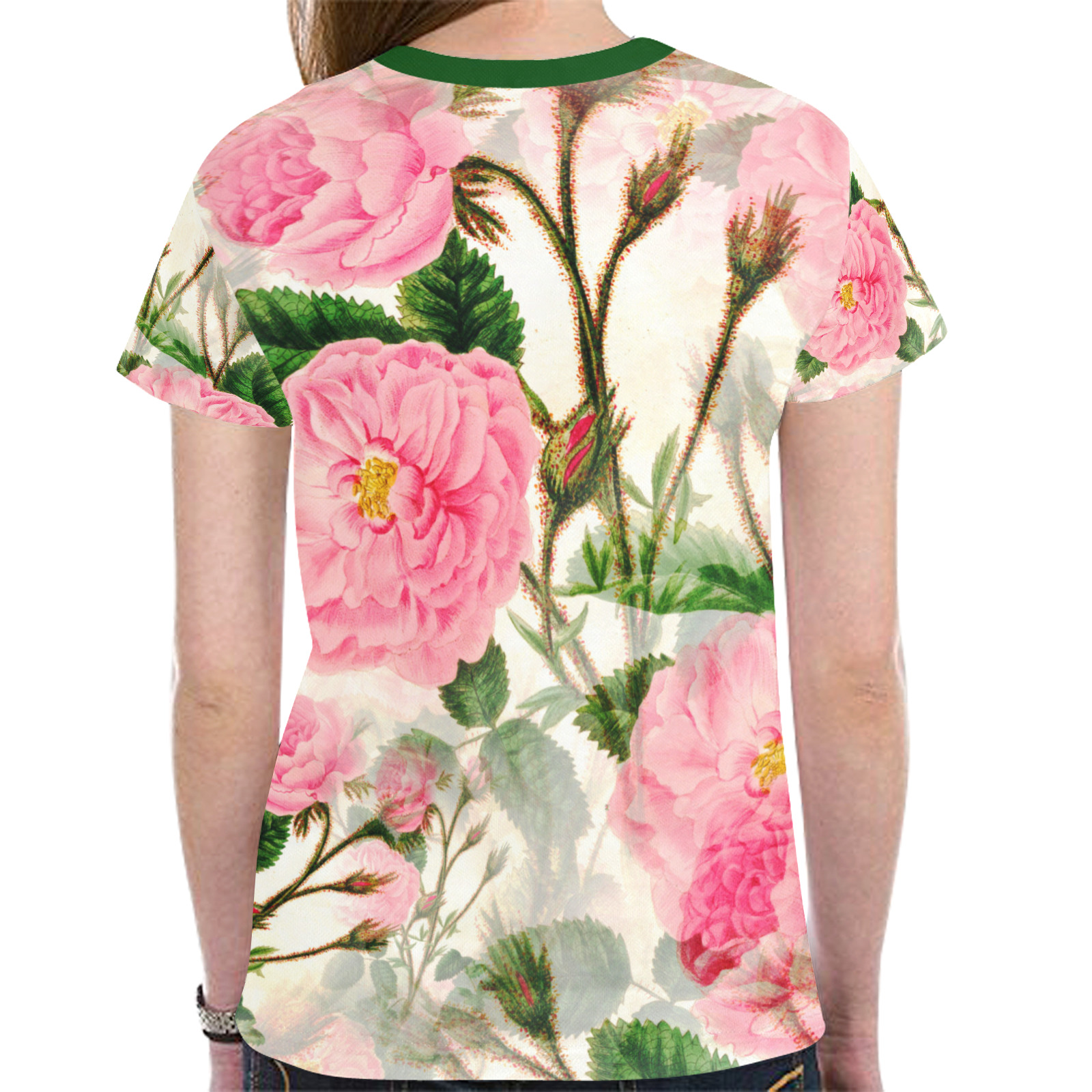 Vintage Pink Rose Garden Blossom New All Over Print T-shirt for Women (Model T45)