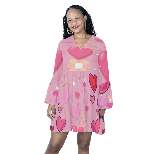 Love blossoms V-Neck Loose Fit Dress (Model D62)