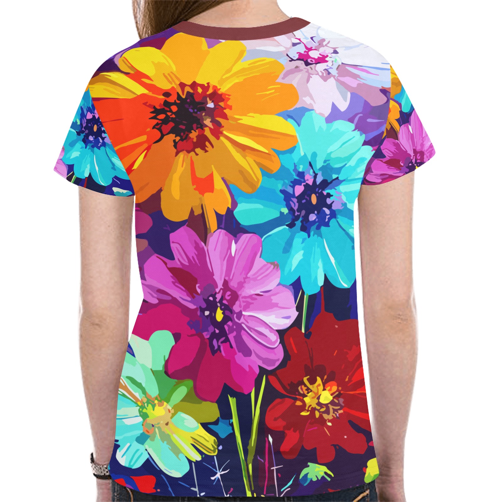 Floral Art Of A Bunch Of Colorful Fantasy Flowers New All Over Print T-shirt for Women (Model T45)