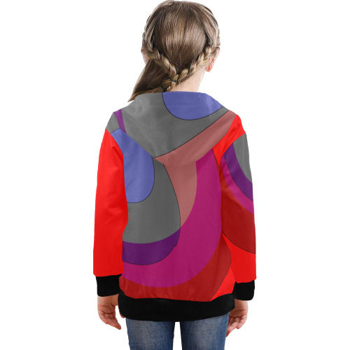 Red Abstract 714 Big Girls' Zip Up Hoodie (Model H58)