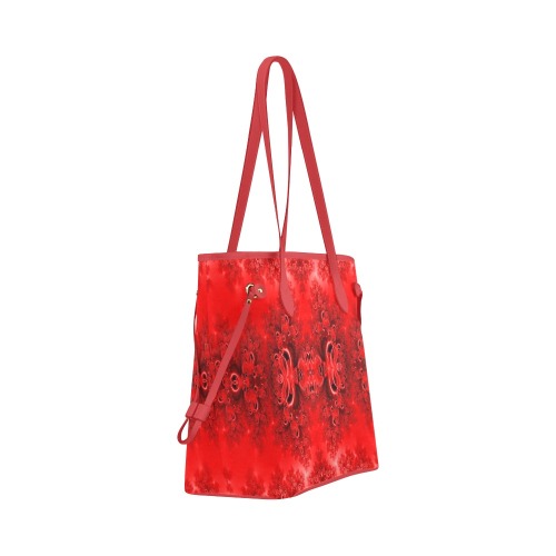 Fiery Red Rose Garden Frost Fractal Clover Canvas Tote Bag (Model 1661)