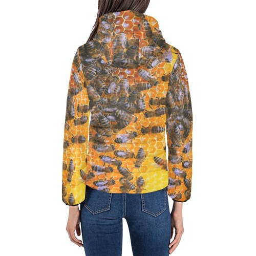 HONEY BEES 4 Women's Padded Hooded Jacket (Model H46)