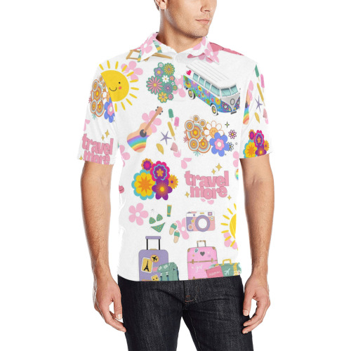 Hippie Summer Holiday Travel Vacation Artwork Design Men's All Over Print Polo Shirt (Model T55)