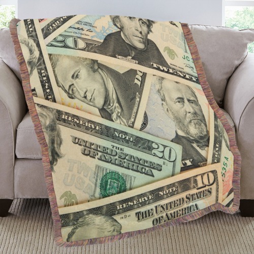 US PAPER CURRENCY Ultra-Soft Fringe Blanket 50"x60" (Mixed Green)