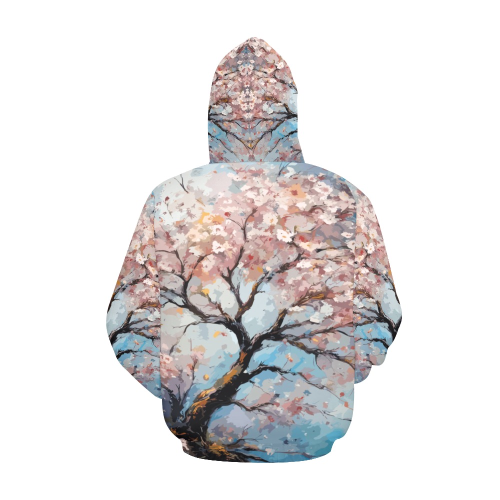 Sakura tree in full bloom. Hanami season art. All Over Print Hoodie for Women (USA Size) (Model H13)