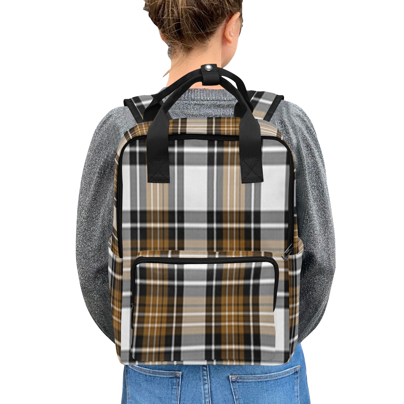Brown Black Plaid Twin Handle Backpack (Model 1732)